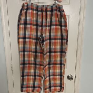 L.L. Bean Women's Plaid Lounge Pants - Orange, Navy, White